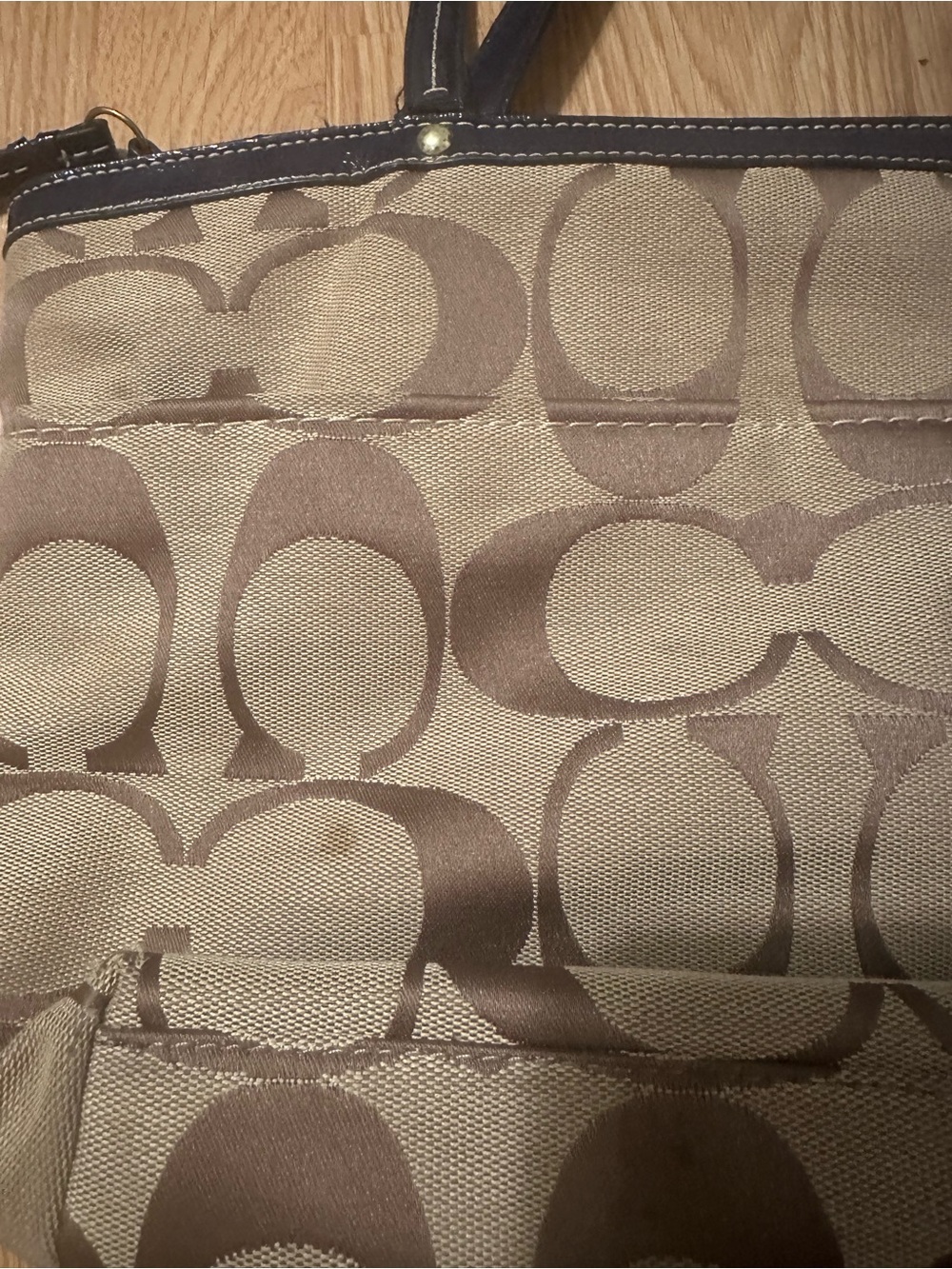Coach Brown Signature Canvas Tote with Navy Center Stripe - Picture 5 of 11